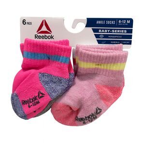NEW Reebok Baby Series Girls' Ankle Socks (6-Pack) 6-12 Months Non-Slip Assorted